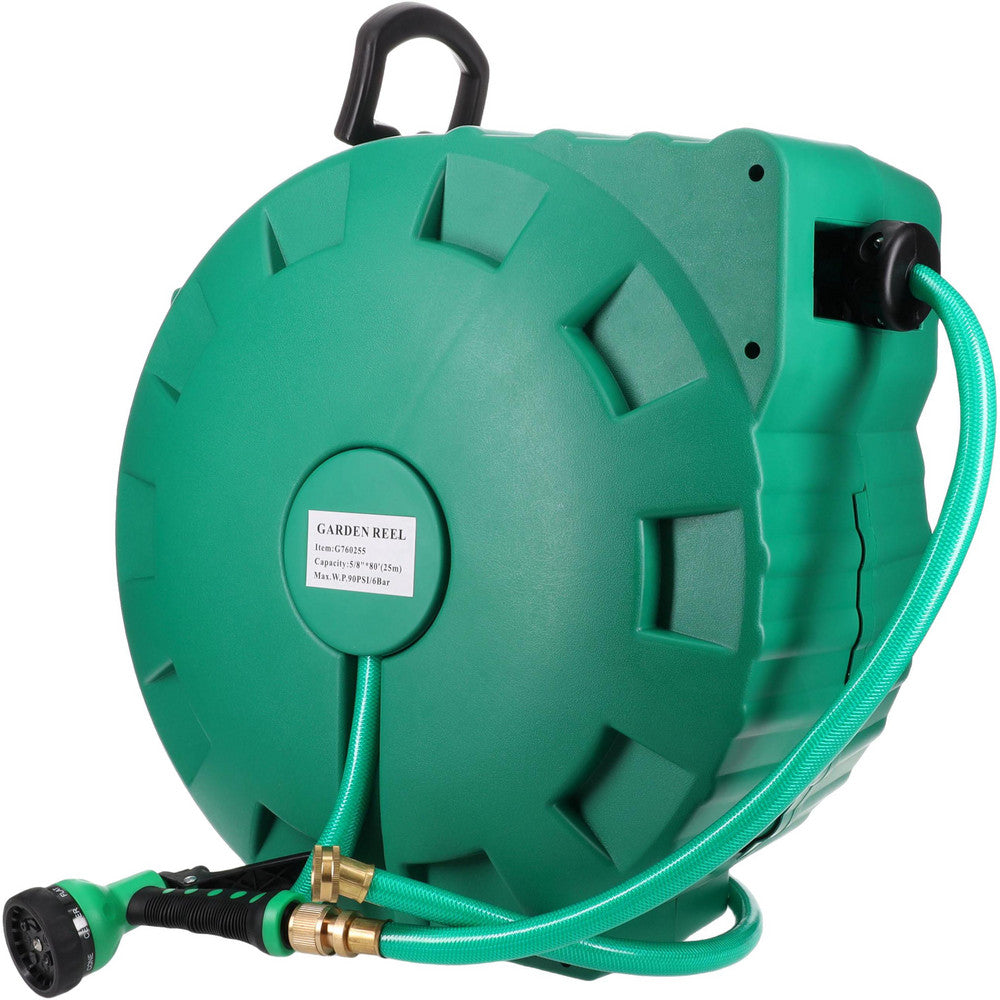 Value Collection G760255 Hose Reel with Hose 5/8" ID Hose x 80', Spring Retractable, Polypropylene Reel, Green