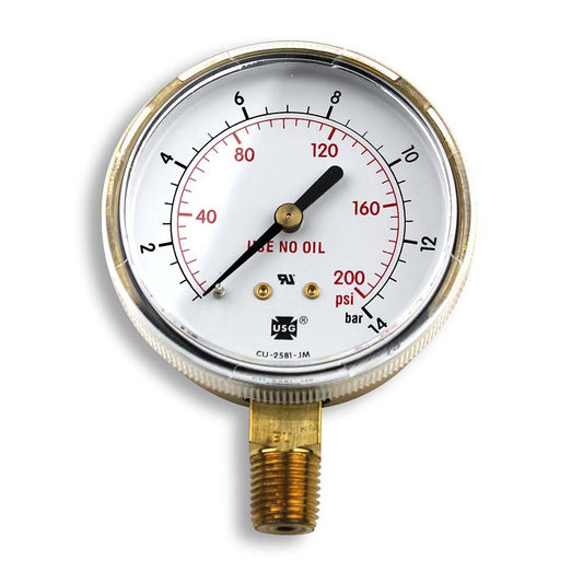 Smith/Miller GA033-07 Brass Pressure Gauge, 1/4" NPT Bottom Stem, 200 PSI