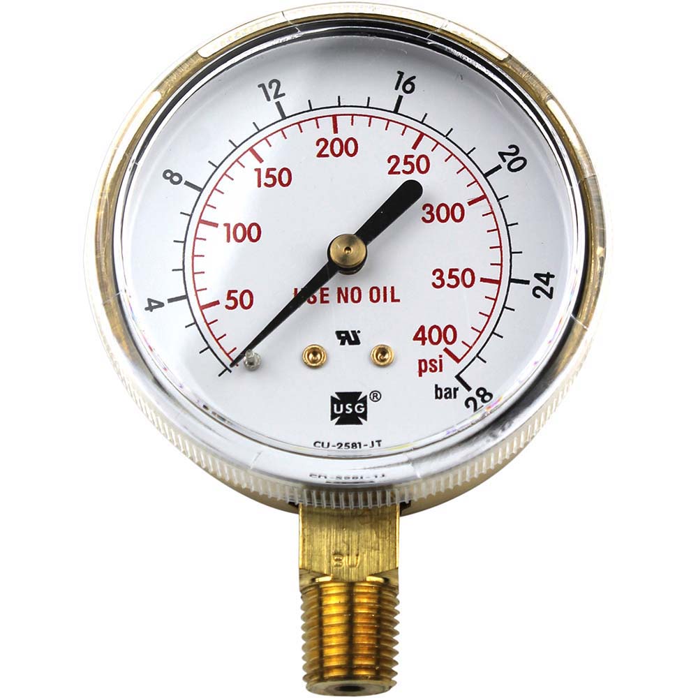 Smith/Miller GA037-07 Brass Pressure Gauge, 1/4" NPT Bottom Stem, 400 PSI