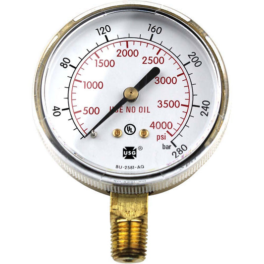 Smith/Miller GA043-07 Brass Pressure Gauge, 1/4" NPT Bottom Stem, 4,000 PSI
