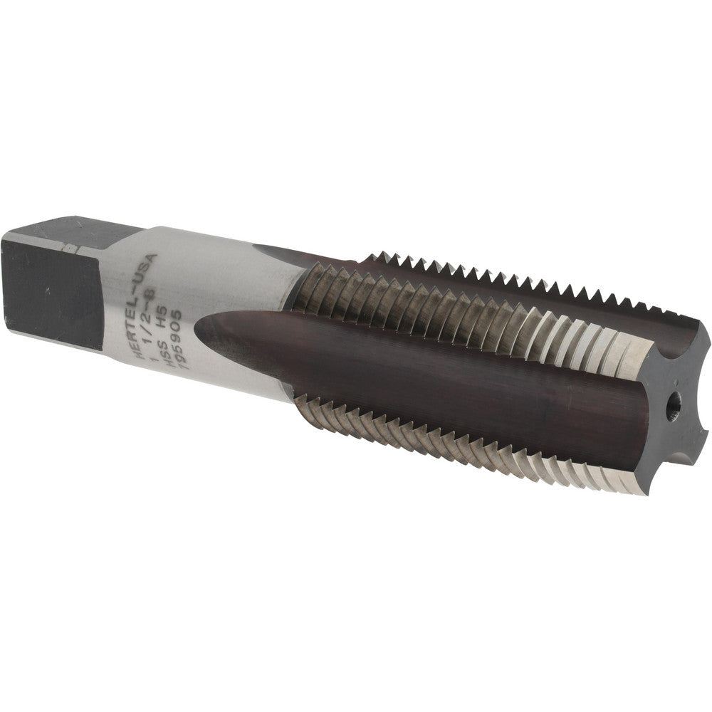 Hertel 87018 Straight Flute Tap 1-1/2-8 UNS, 4 Flutes, Taper, High Speed Steel, Bright/Uncoated
