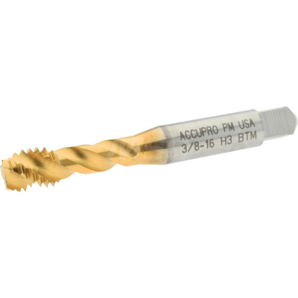 Accupro 40123-01T Spiral Flute Tap 3/8-16, UNC, 3 Flute, Modified Bottoming Chamfer, 3B Class of Fit, Powdered Metal, TiN Finish