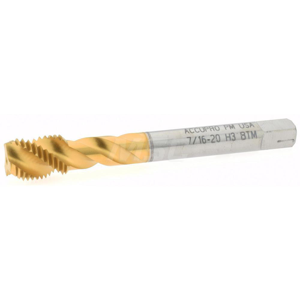 Accupro 40153-00T Spiral Flute Tap 7/16-20, UNF, 3 Flute, Modified Bottoming Chamfer, Powdered Metal, TiN Finish