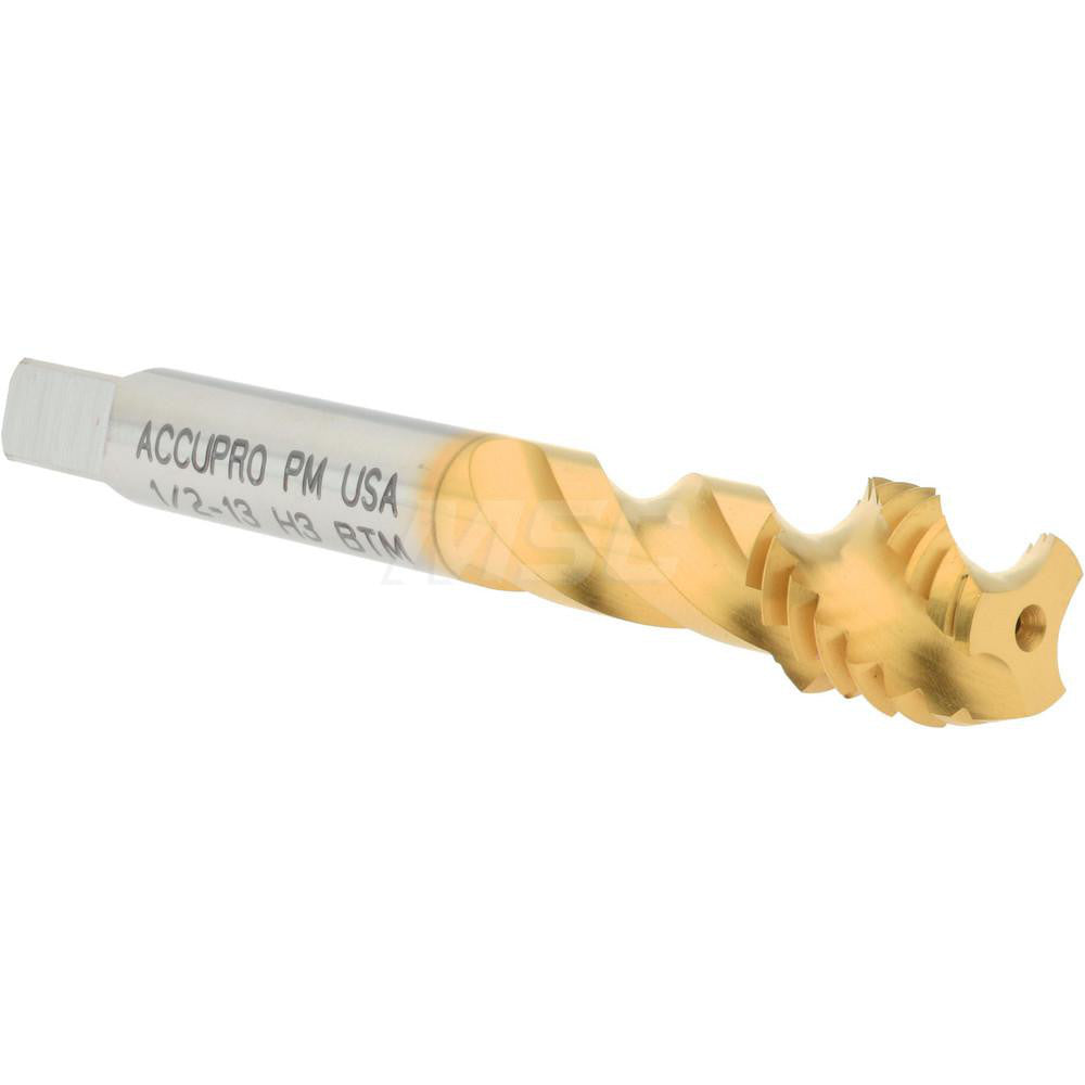 Accupro 40163-00T Spiral Flute Tap 1/2-13, UNC, 3 Flute, Modified Bottoming Chamfer, 3B Class of Fit, Powdered Metal, TiN Finish
