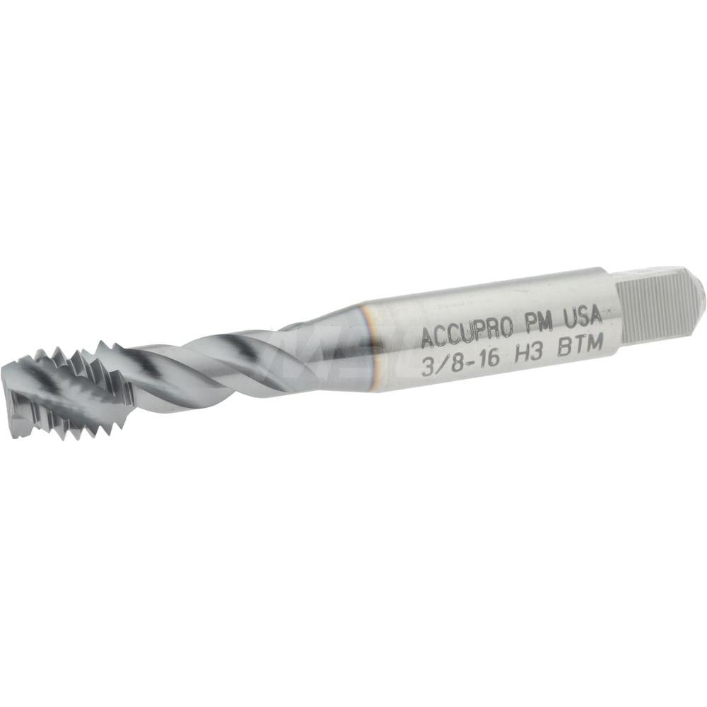 Accupro 40123-01C Spiral Flute Tap 3/8-16, UNC, 3 Flute, Modified Bottoming Chamfer, 3B Class of Fit, Powdered Metal, TiCN Finish