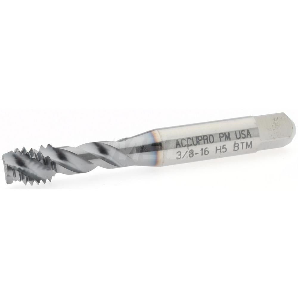 Accupro 40125-01C Spiral Flute Tap 3/8-16, UNC, 3 Flute, Modified Bottoming Chamfer, 2B Class of Fit, Powdered Metal, TiCN Finish