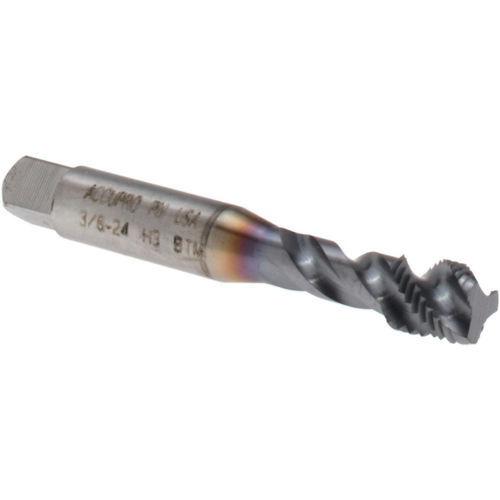 Accupro 40133-01C Spiral Flute Tap 3/8-24, UNF, 3 Flute, Modified Bottoming Chamfer, 3B Class of Fit, Powdered Metal, TiCN Finish