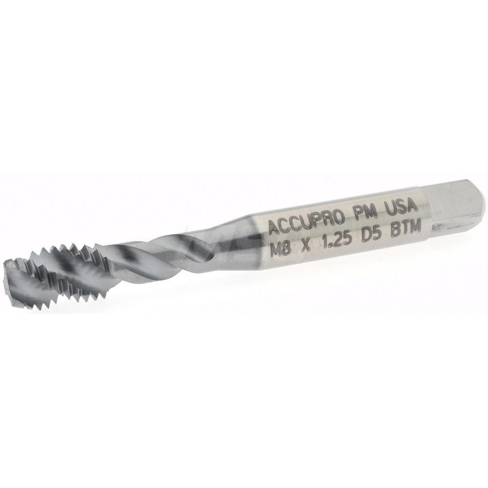 Accupro 43065-01C Spiral Flute Tap M8x1.25, Metric Coarse, 3 Flute, Modified Bottoming Chamfer, 6H Class of Fit, Powdered Metal, TiCN Finish
