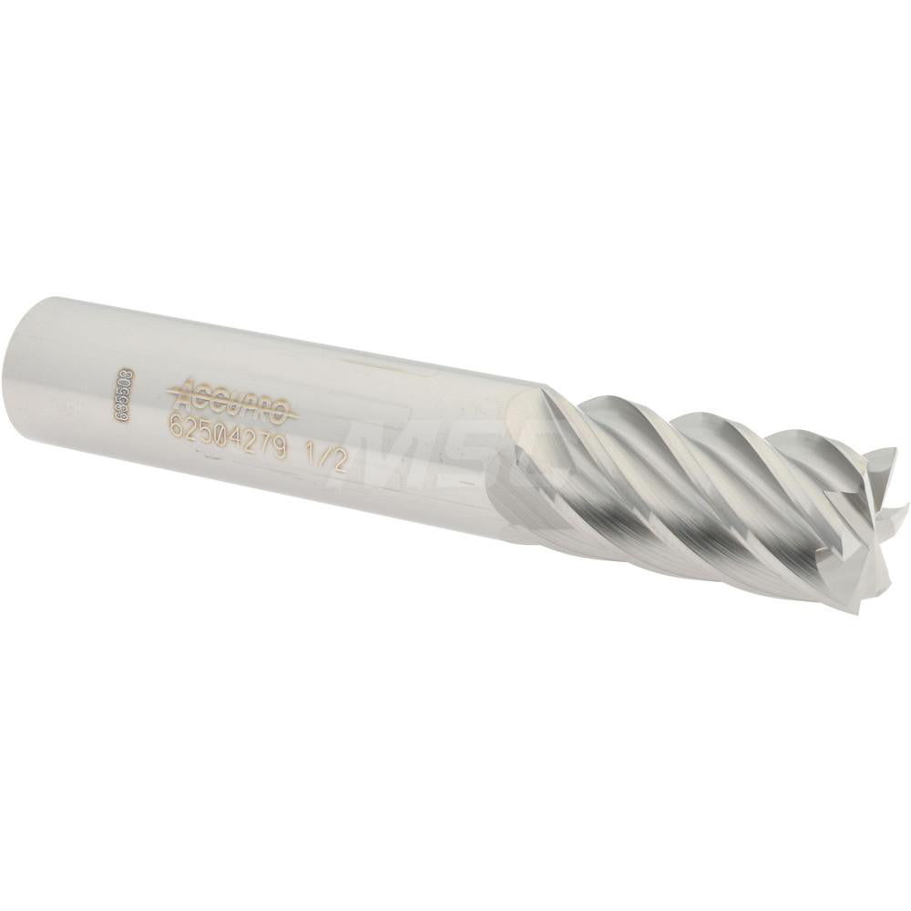 Accupro 62504279 Square End Mill 1/2'' Dia, 1'' LOC, 1/2'' Shank Dia, 3'' OAL, 6 Flutes, Solid Carbide