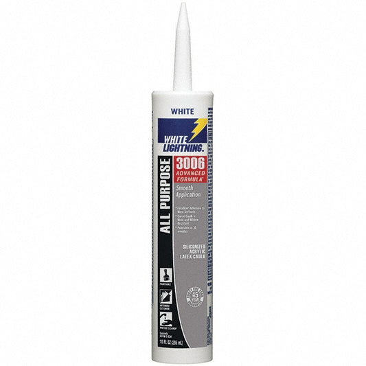 White Lightning W12AF0010 Caulk 10 oz Cartridge, White, Acrylic & Latex