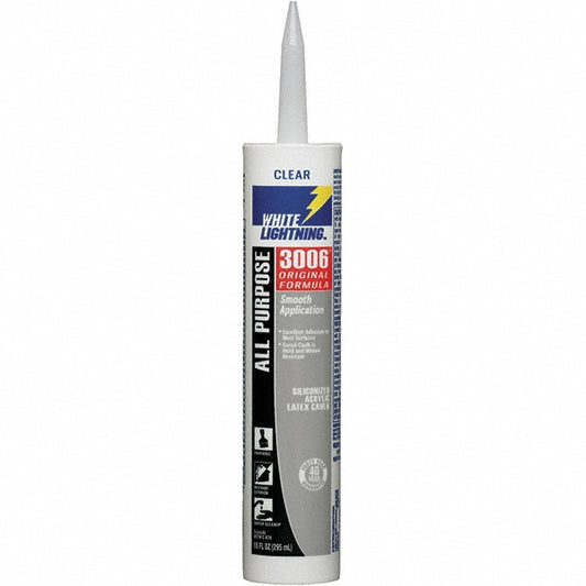 White Lightning W12001010 Caulk 10 oz Cartridge, Clear, Acrylic & Latex