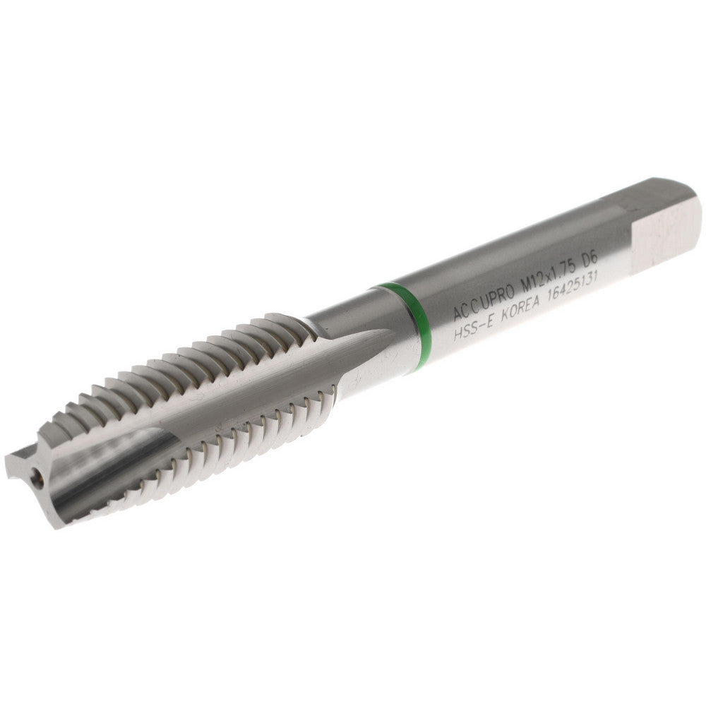 Accupro T2660506 Spiral Point Tap M12x1.75 Metric Coarse, 3 Flutes, Plug Chamfer, 6H Class of Fit, Vanadium High Speed Steel, Bright/Uncoated Coated