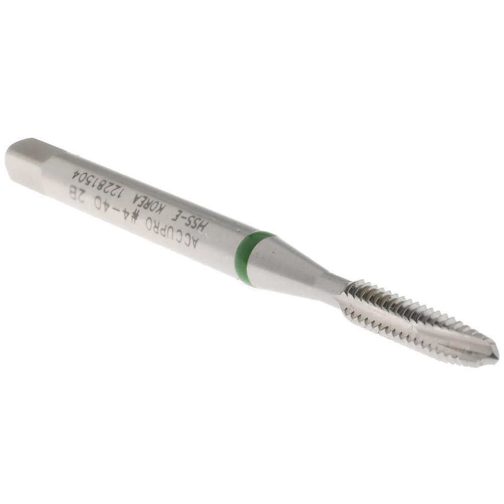 Accupro T2640162B Spiral Point Tap #4-40 UNC, 3 Flutes, Plug Chamfer, 2B Class of Fit, Vanadium High Speed Steel, Bright/Uncoated Coated