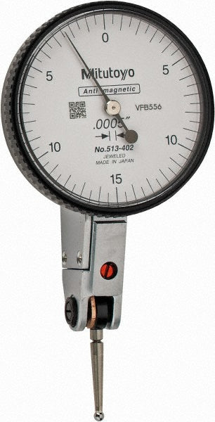 Mitutoyo 513-402-10T Horizontal Dial Test Indicator 0.0300" Max, 0-15-0 Dial Reading, 0.000500" Accuracy