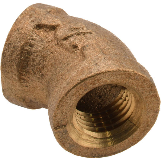 Merit Brass XNL102-04 Brass Pipe 45 &deg Elbow 1/4" Fitting, Threaded, FNPT x FNPT, Class 125, Lead Free