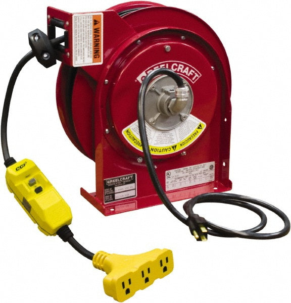 Reelcraft L 4545 123 9G Cord & Cable Reel 12 AWG, 45' Long, Triple-Tap with GFCI End