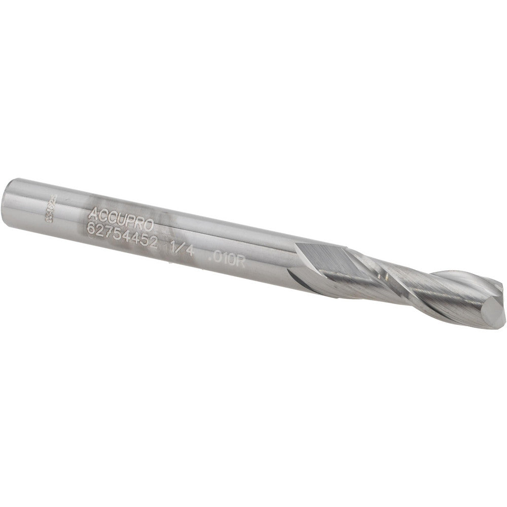 Accupro 14799520 Corner Radius End Mill 1/4" Dia, 3/4" LOC, 0.0100" Radius, 2 Flute, Solid Carbide
