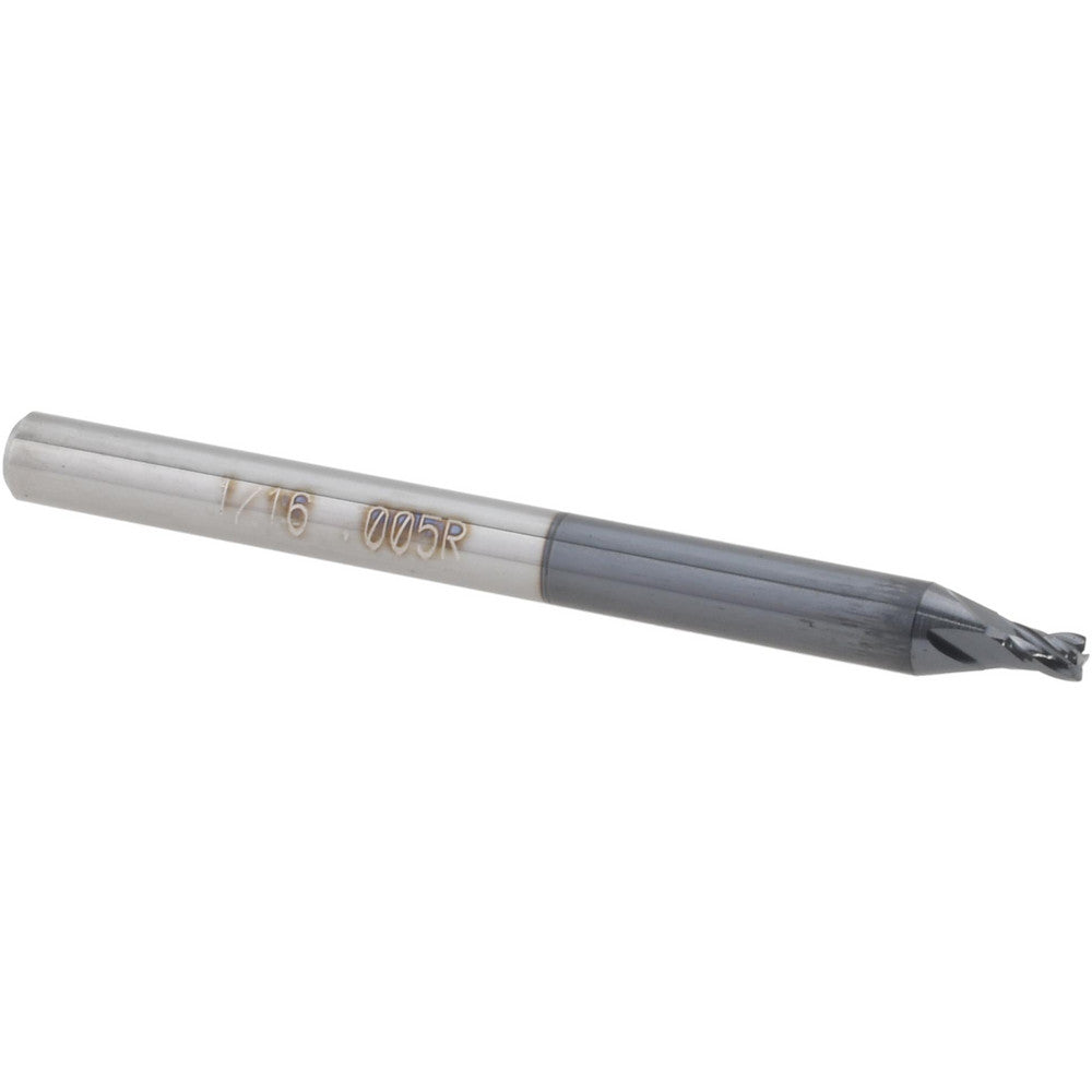 Accupro 14796305 Corner Radius End Mill 1/16" Dia, 0.3937" LOC, 0.0050" Radius, 4 Flute, Solid Carbide