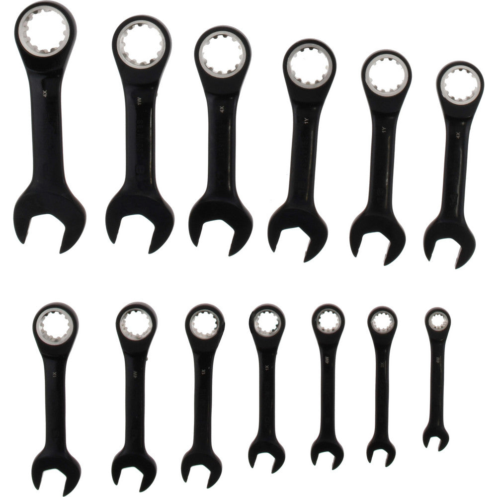Proto JSCVMS-13S Short Ratcheting Reversible Combination Spline Wrench Set 13 Pc, Metric