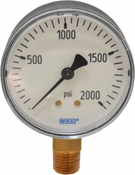 Wika 4253221 Pressure Gauge 2-1/2" Dial, 0 to 2,000 psi, 1/4" Thread, NPT, Lower Mount