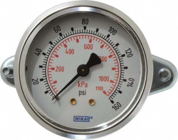 Wika 9311934 Pressure Gauge 2-1/2" Dial, 0 to 160 psi, 1/4" Thread, NPT, U-Clamp Panel & Center Back Mount