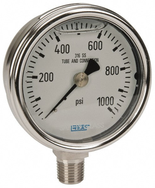 Wika 9831954 Pressure Gauge 2-1/2" Dial, 1/4" Thread, Lower Mount