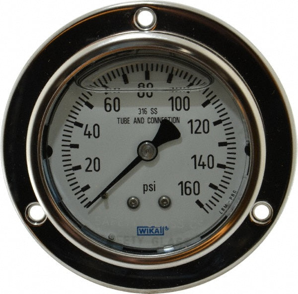 Wika 4282926 Pressure Gauge 2-1/2" Dial, 0 to 160 psi, 1/4" Thread, NPT, Lower Mount