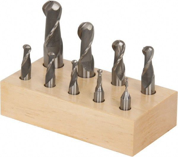 Value Collection 320-2009 End Mill Set 2 Flute, Ball End, 9Pc