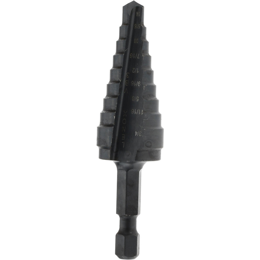 Lenox 30883VB3 Step Drill Bit 6.4 to 19.1 mm Dia, 3/8" Shank Dia, High Speed Steel, 9 Hole Sizes