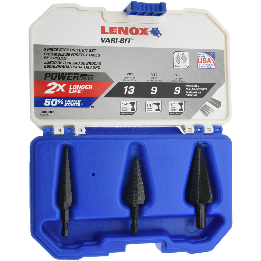 Lenox 30889889 Drill Bit Set Step Drill Bits, 3 Pc, 1" Drill Bit Size, High Speed Steel