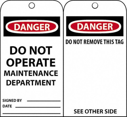 AccuformNMC RPT2 Accident Prevention Tag Rectangle, 3" High, 6" Wide, Unrippable Vinyl, "Danger"