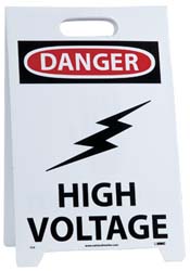 AccuformNMC FS9 Danger - High Voltage, Warning - Restricted Area, 12" Wide x 19" High, Plastic Floor Sign