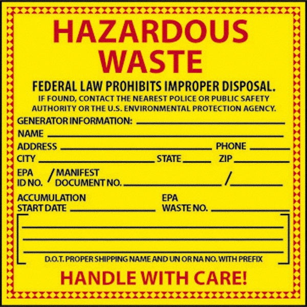 AccuformNMC HW10 Hazardous Material Label "Hazardous Waste - Federal Law Prohibits Improper Disposal", Square, 6" Wide, 6" High
