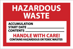 AccuformNMC HW20 Hazardous Material Label "Hazardous Waste - Accumulation Start Date___ - Contents___ - Handle with Care! - Contains Hazardous or Toxic Wastes", Rectangle, 6" Wide, 4" High