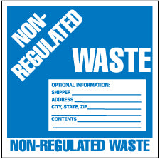 AccuformNMC HW9N Hazardous Material Label "Non-Regulated Waste Optional Information Shipper___, Address___, City, State, Zip___, Contents___", Square, 6" Wide, 6" High