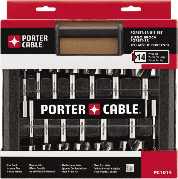 Porter-Cable PC1014 Drill Bit Set Auger Drill Bits, 14 Pc, 0.25" to 2.125" Drill Bit Size, 135 &deg, Carbon Steel