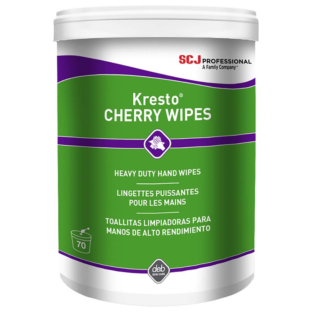 SC Johnson Professional KCW70W Kresto Cherry Heavy Duty Hand Wipes, Pre-Moistened, Center Pull Canister, Cherry Scent, Red