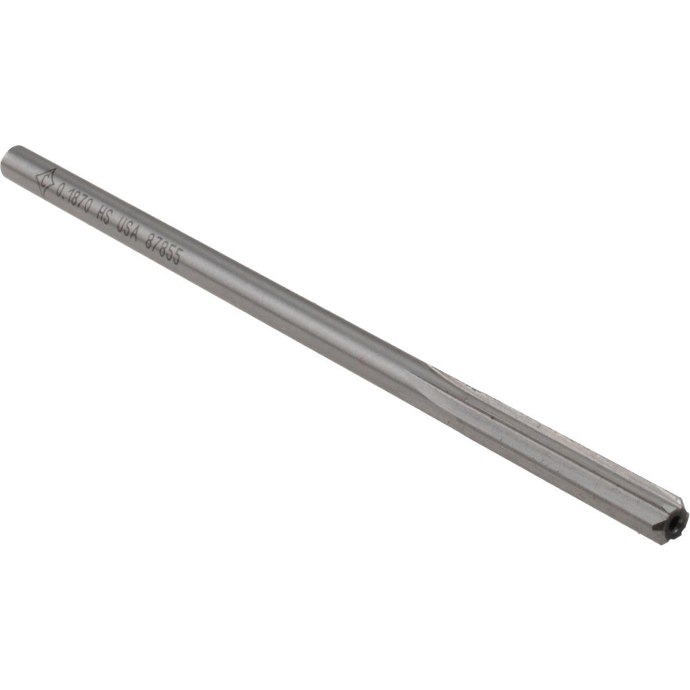Cleveland C25365 Chucking Reamer 4.80 mm Dia, 4-1/2" OAL, 1-1/8" Flute Length, Straight Flute, Straight-Cylindrical Shank, HSS
