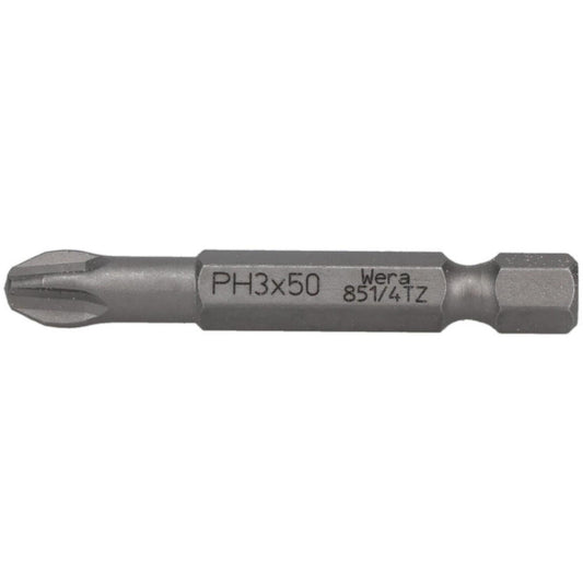 Wera 05059815001 Power Screwdriver Bit #3 Phillips, PH3 Speciality Point Size, 1/4" Hex Drive