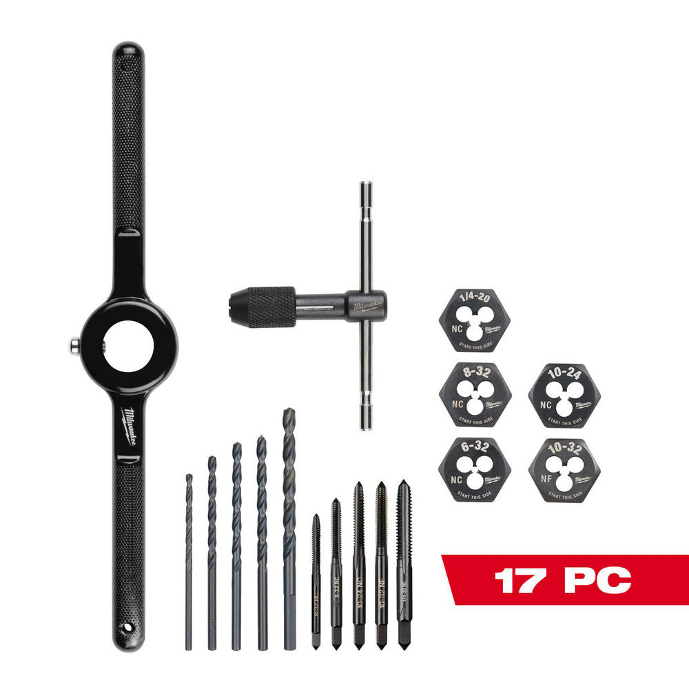 Milwaukee Tool 49-22-5600 Tap, Die & Drill Sets Minimum Tap Thread Size 6-32 NC  Maximum Tap Thread Size 1/4-20  Minimum Die Thread Size 6-32 NC  Maximum Die Thread Size 1/4"-20 NC  Minimum Drill Size #7  Maximum Drill Size #36