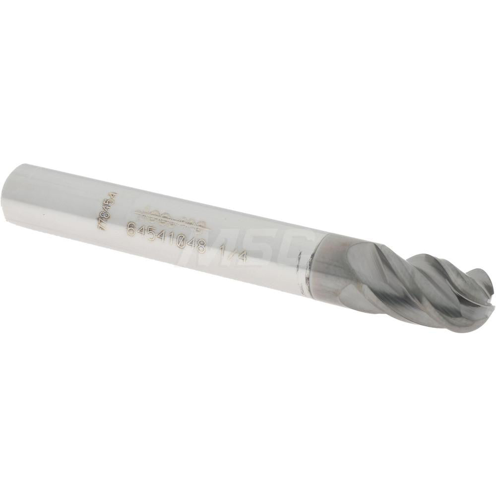 Accupro 64541048 Ball End Mill 1/4" Dia, 3/8" LOC, 4 Flute, Solid Carbide