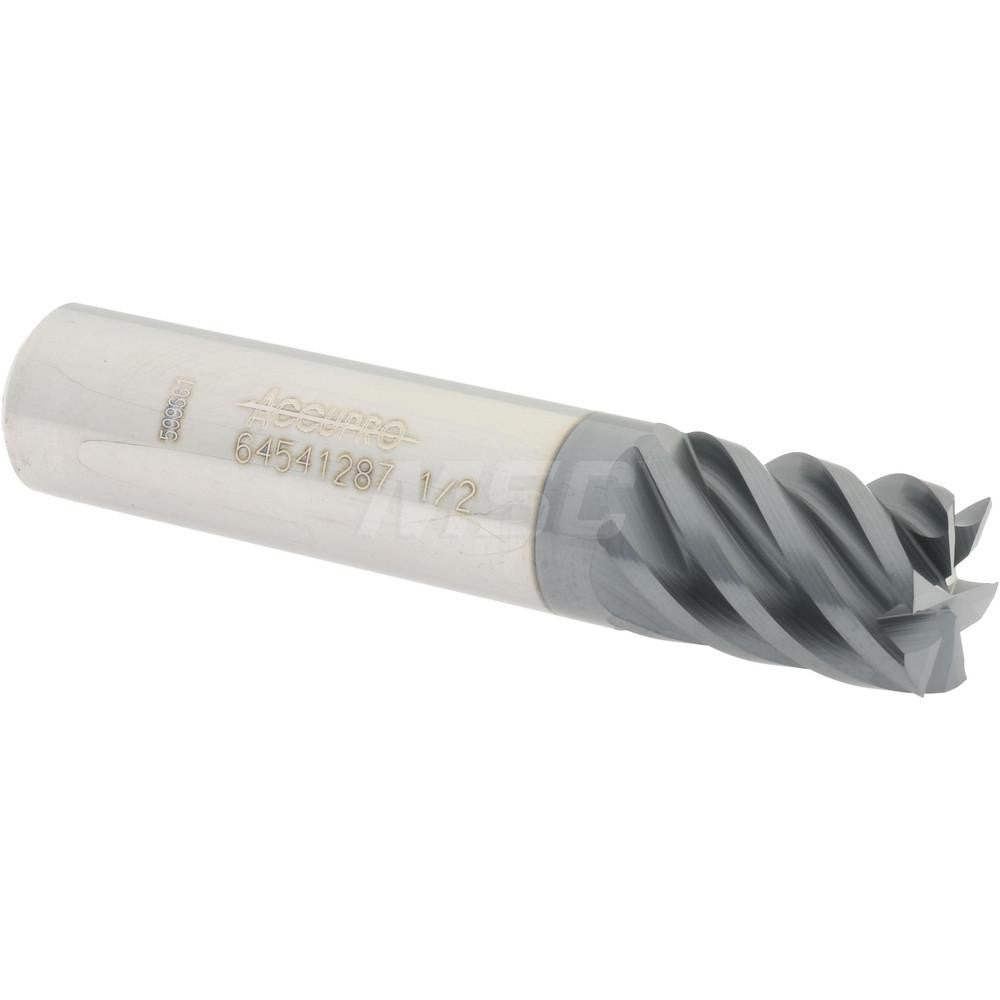Accupro 64541287 Square End Mill 1/2'' Dia, 5/8'' LOC, 1/2'' Shank Dia, 2-1/2'' OAL, 6 Flutes, Solid Carbide
