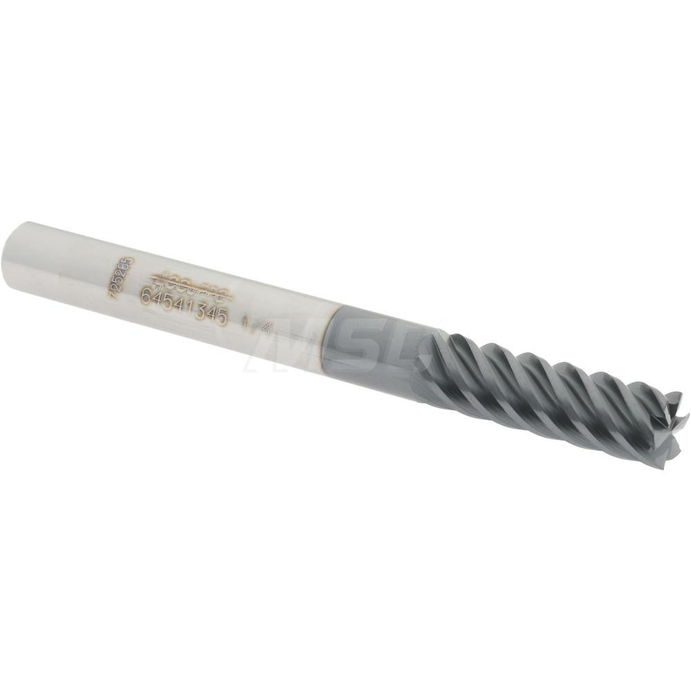 Accupro 64541345 Square End Mill 1/4'' Dia, 3/4'' LOC, 1/4'' Shank Dia, 2-1/2'' OAL, 6 Flutes, Solid Carbide
