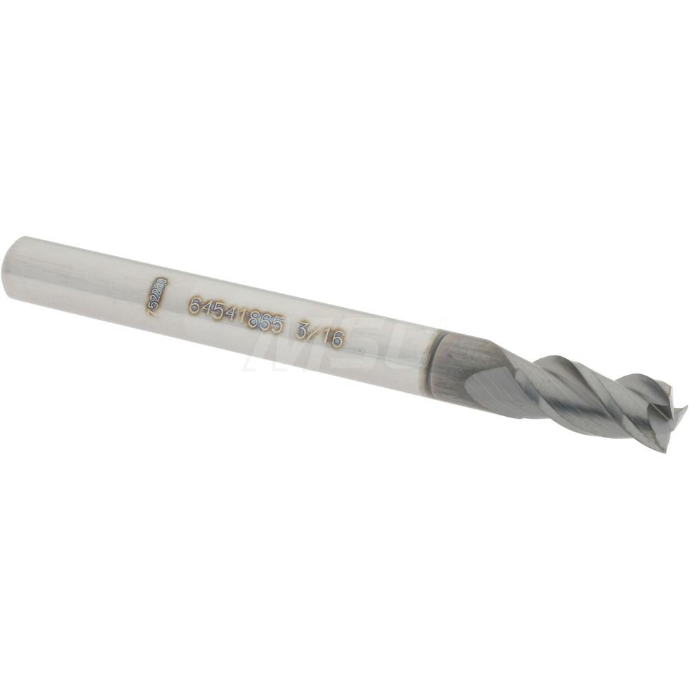 Accupro 64541865 Square End Mill 3/16'' Dia, 3/8'' LOC, 3/16'' Shank Dia, 2'' OAL, 3 Flutes, Solid Carbide