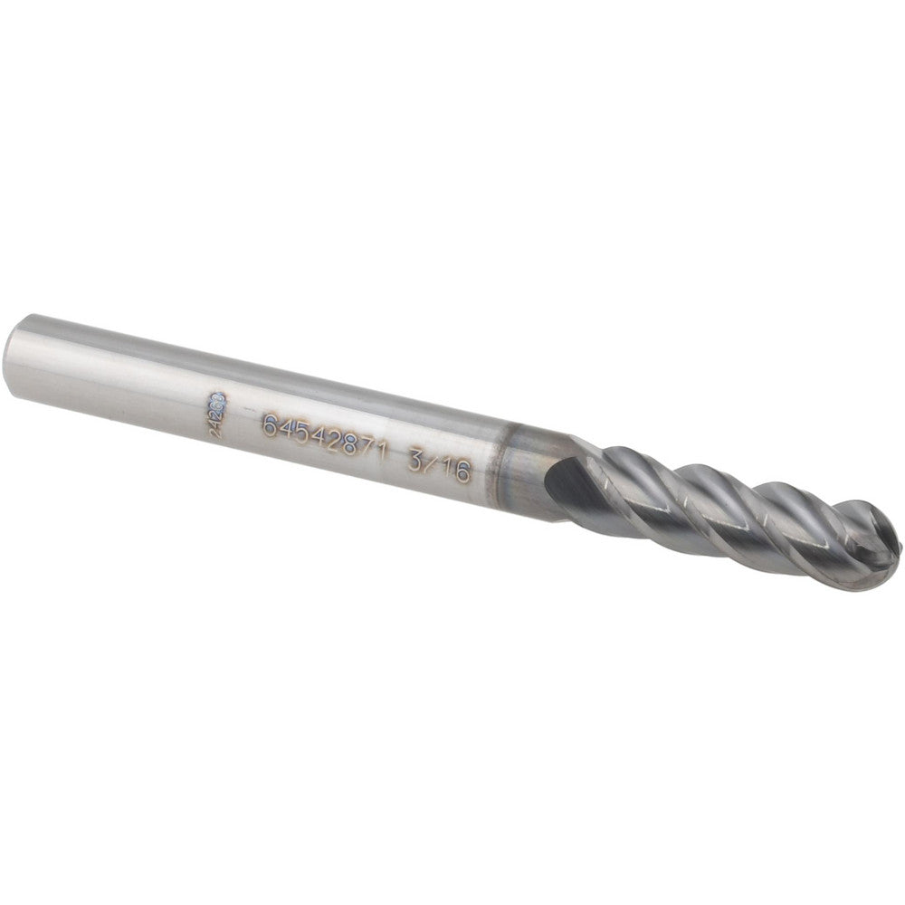Accupro 64542871 Ball End Mill 3/16" Dia, 5/8" LOC, 4 Flute, Solid Carbide