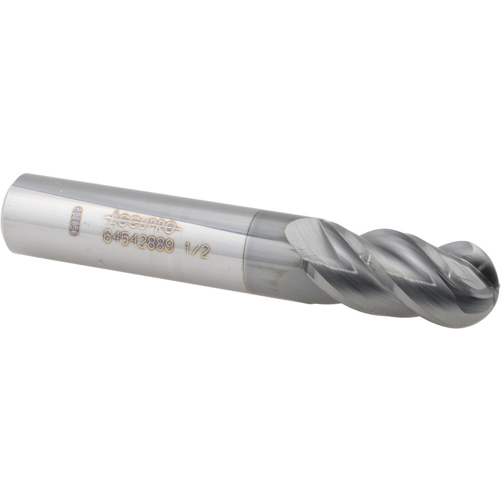 Accupro 64542889 Ball End Mill 1/2" Dia, 1" LOC, 4 Flute, Solid Carbide