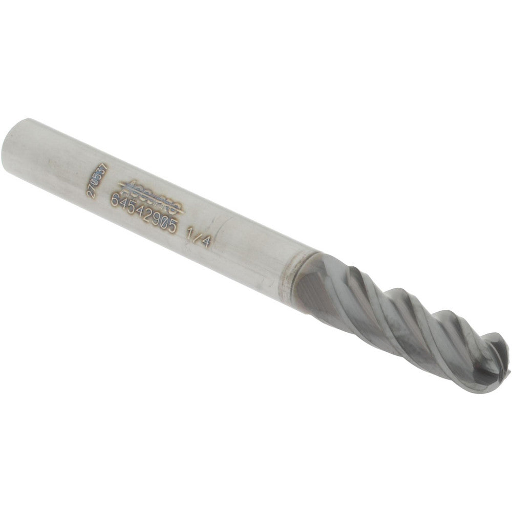 Accupro 64542905 Ball End Mill 0.25" Dia, 0.75" LOC, 4 Flute, Solid Carbide