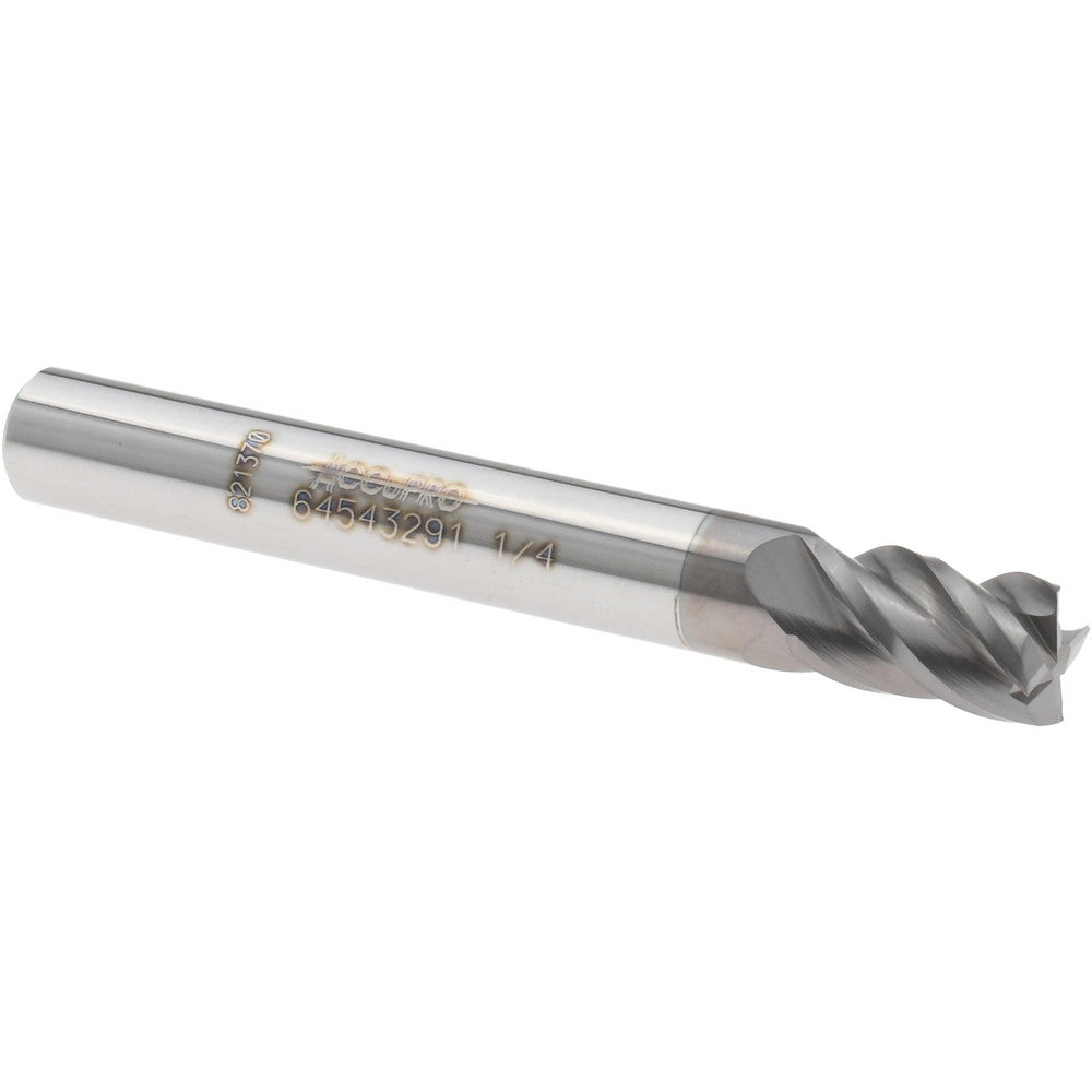 Accupro 64543291 Square End Mill 1/4'' Dia, 3/8'' LOC, 1/4'' Shank Dia, 2'' OAL, 4 Flutes, Solid Carbide