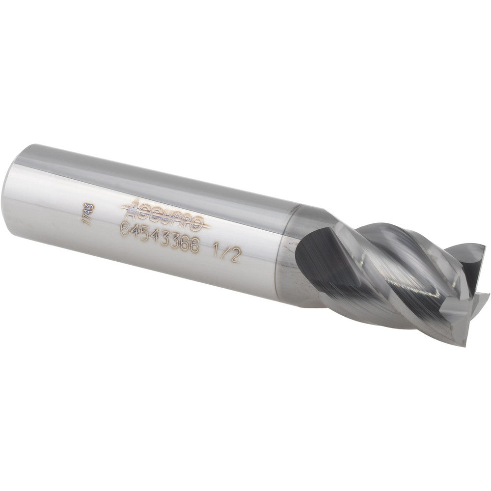 Accupro 64543366 Square End Mill 1/2'' Dia, 5/8'' LOC, 1/2'' Shank Dia, 2-1/2'' OAL, 4 Flutes, Solid Carbide