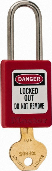 Master Lock S31RED Lockout Padlock Keyed Different, Key Retaining, Thermoplastic, Steel Shackle, Red